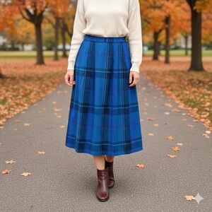 Pendleton Petite Vintage Vibrant Blue Plaid A-Line Skirt